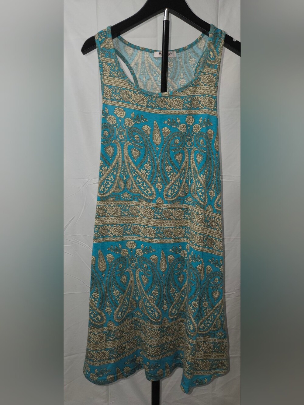 Hibelle Boho Paisley Racerback Tank Dress with Pockets S